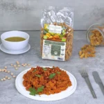 Organic Chickpea Pasta Fusilli Cooked on Plate